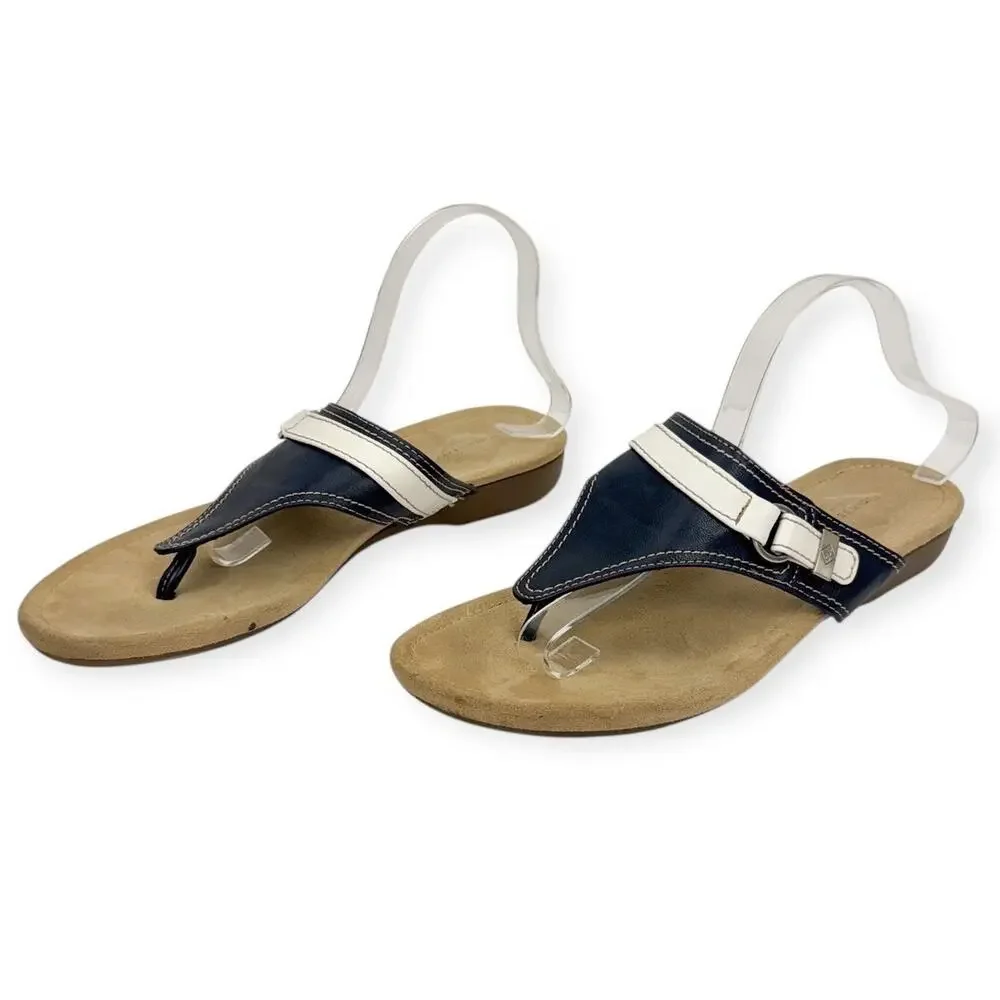 St. John Bay Zandora Blue‎ Nautical Faux Leather Wedge Tong Sandals 12M Comfort